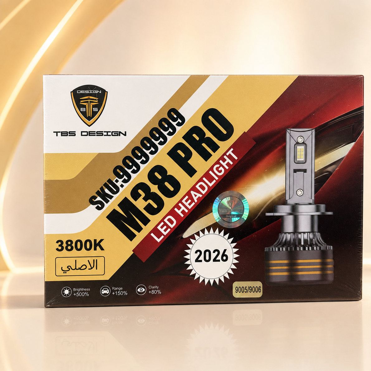 هدلایت TBS DESIGN M38 PRO پایه 9005/9006 مدل 2026 نور نچرال 3800K، توان 150 وات