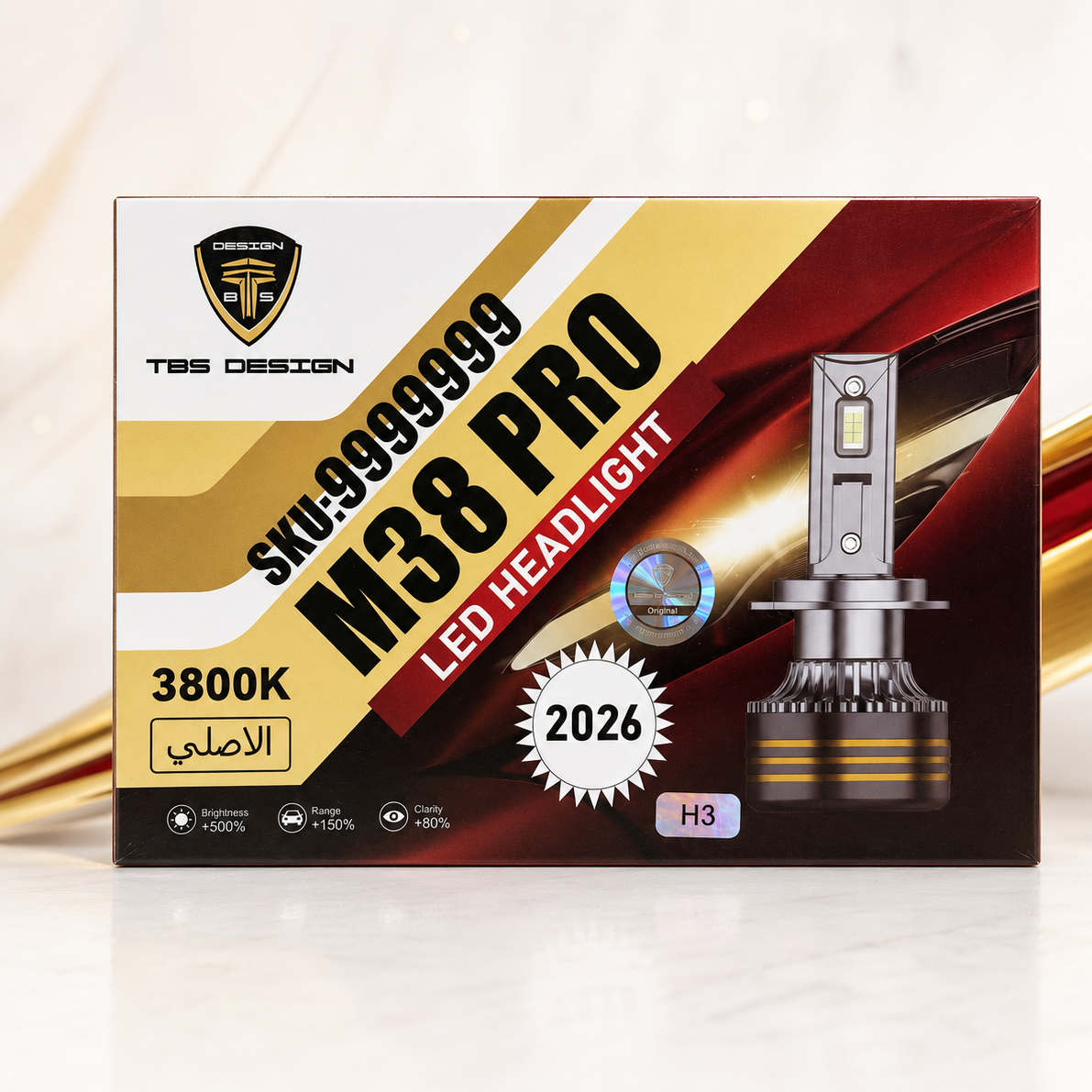 هدلایت TBS Design M38 PRO پایه H3 نور نچرال 3800K، توان 150 وات و روشنایی 15000 لومن جفت
